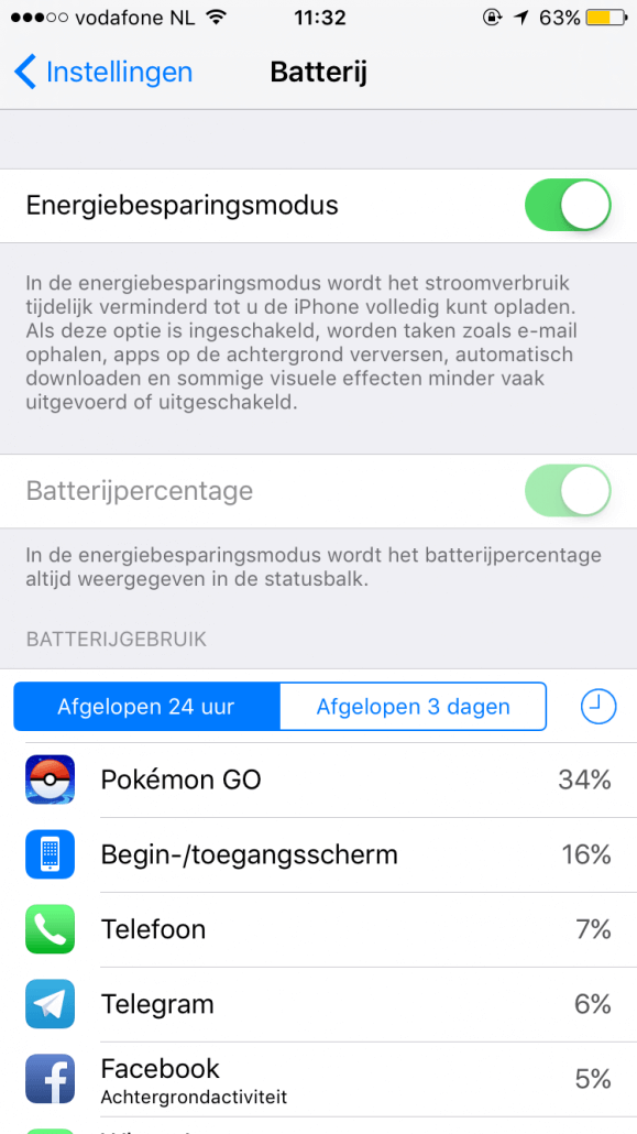 energiespaarstand aan op iphone tijdens het spelen van Pokemon