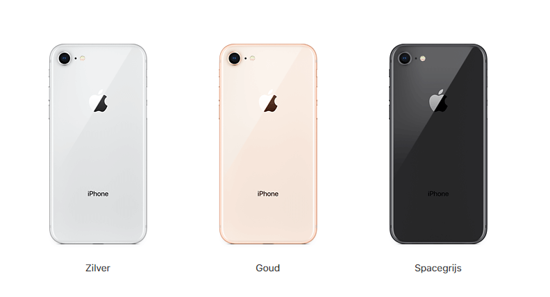 iPhone 8 achterkant in 3 verschillende kleuren