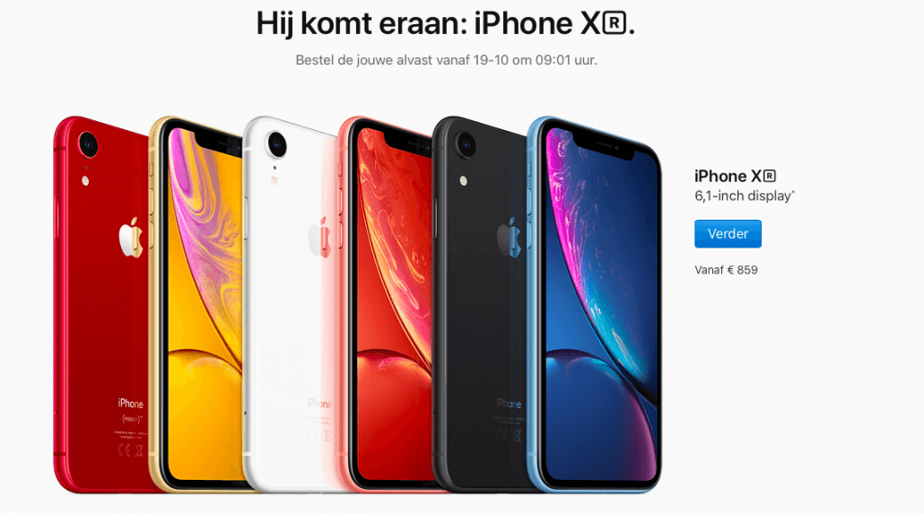 iPhone XR komt in vijf verschillende kleuren met een liquid scherm